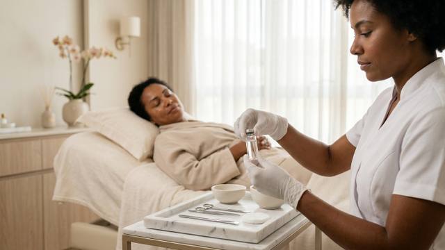 Frasco de toxina botulínica sobre bandeja em clínica de estética avançada em Campinas.