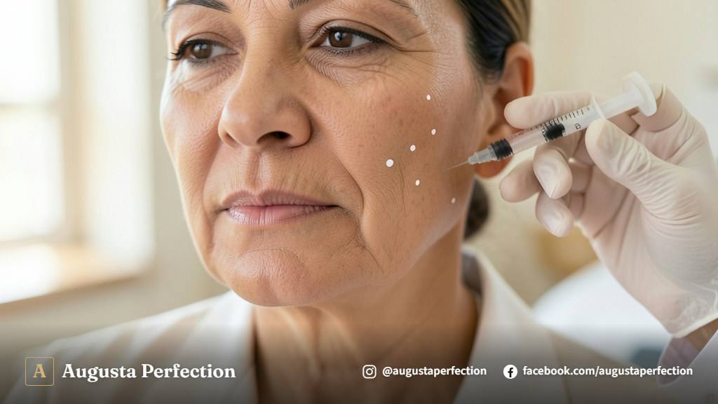 Profissional de estética preparando produto para reversão de preenchimento facial em ambiente de clínica moderno.