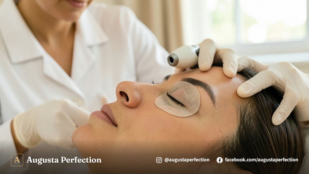 Profissional ajustando equipamento de alta tecnologia em consultório de despigmentação a laser em Jundiaí.