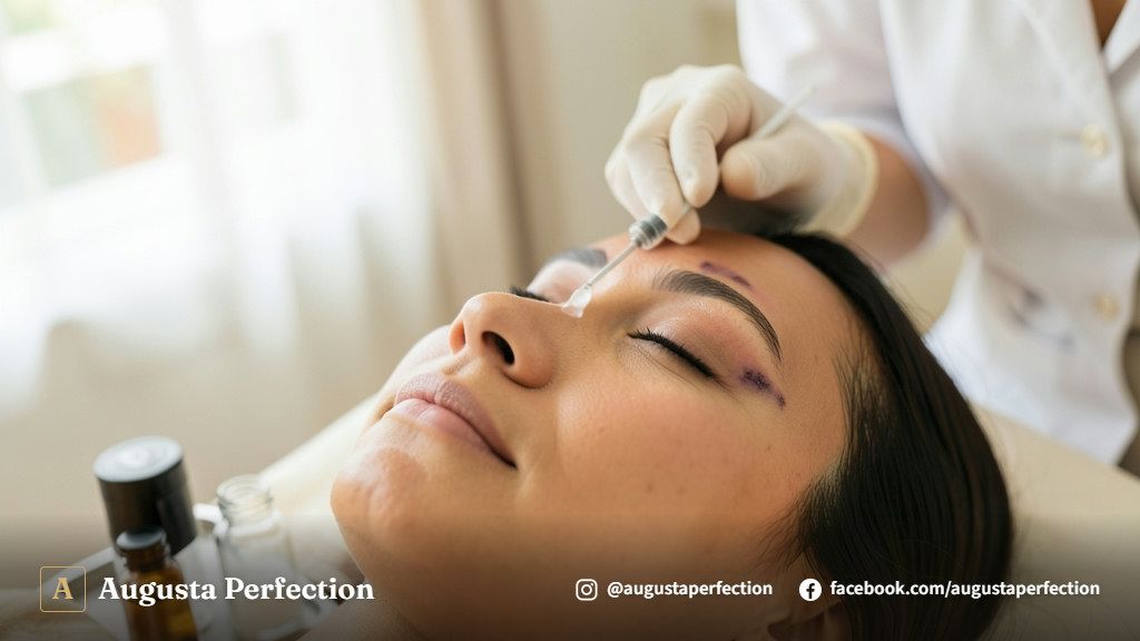Profissional de estética preparando produtos para despigmentação química em ambiente clínico sofisticado.
