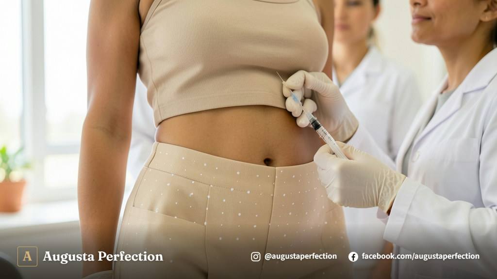 Ambiente elegante de clínica de estética avançada para procedimentos corporais pós-tratamento.