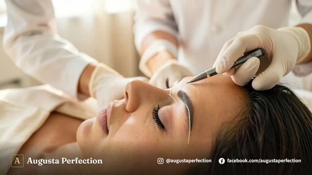 Especialista em estética preparando instrumentos esterilizados para procedimento de microblading em Jundiaí.