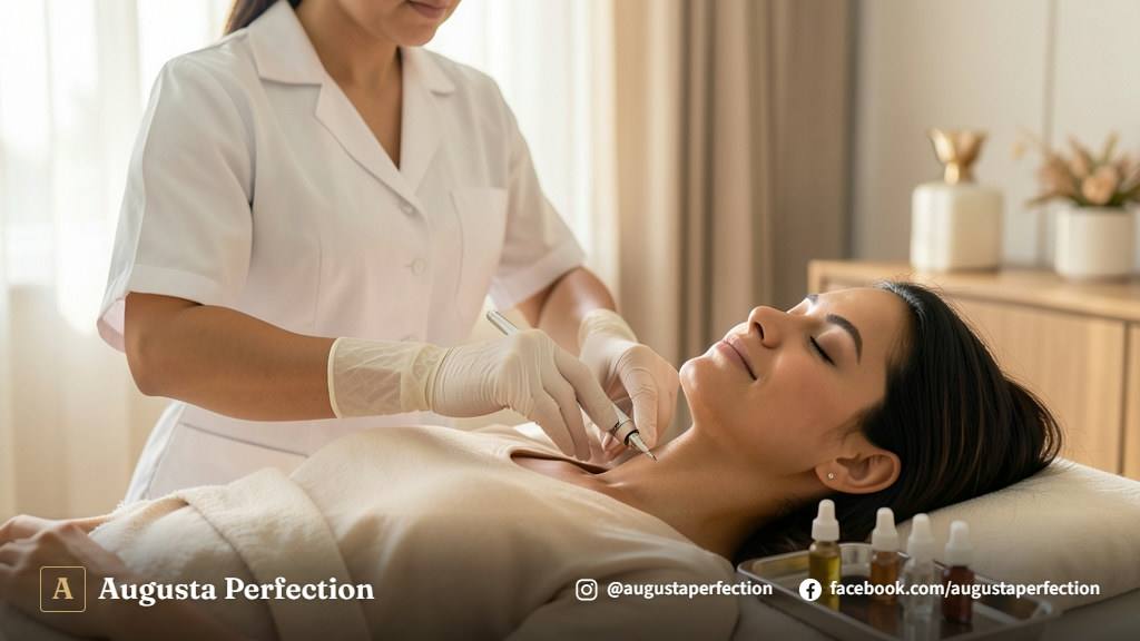 Consultório estético elegante e preparado para procedimento de microneedling em Bauru com materiais estéreis.