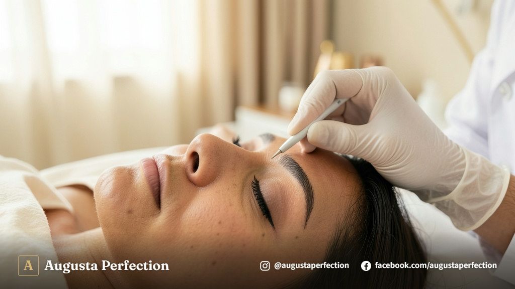 Ambiente elegante de clínica de estética avançada preparado para procedimento de micropigmentação.