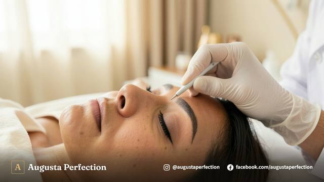 Ambiente elegante de clínica de estética avançada preparado para procedimento de micropigmentação.