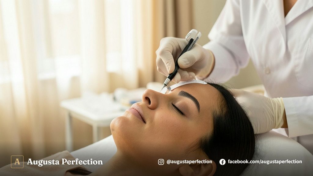 Ambiente de clínica estética em Jaú com instrumentos esterilizados para micropigmentação fio a fio de sobrancelhas.