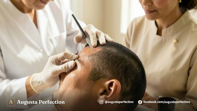 Ambiente higienizado de clínica estéticas com materiais estéreis para procedimento seguro no couro cabeludo.