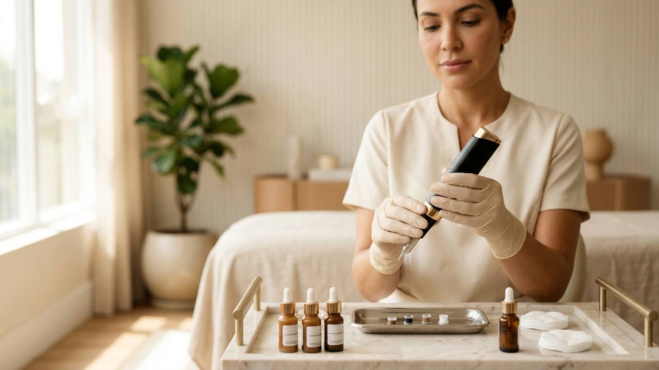 Especialista em Nanopigmentação Labial Campinas realizando procedimento em ambiente clínico moderno no Cambuí.