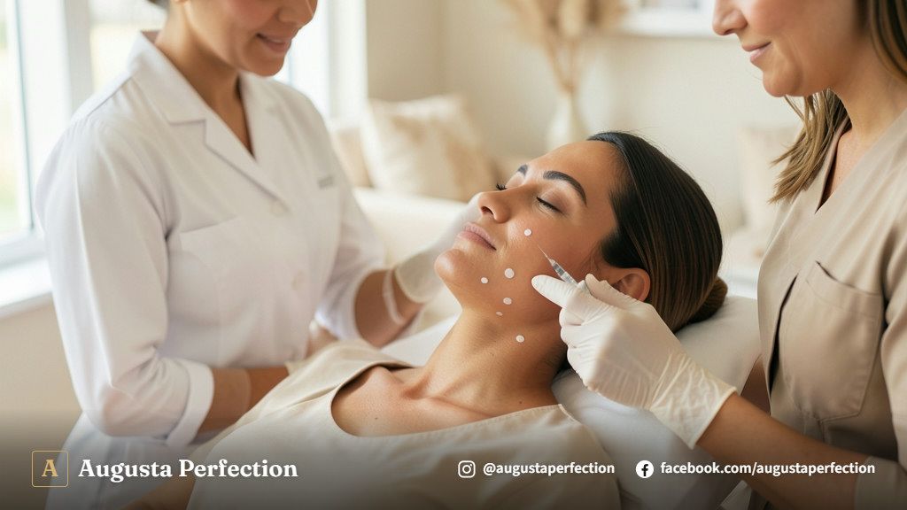 Profissional de estética avançada organizando sala de atendimento em clínica elegante em Jundiaí.