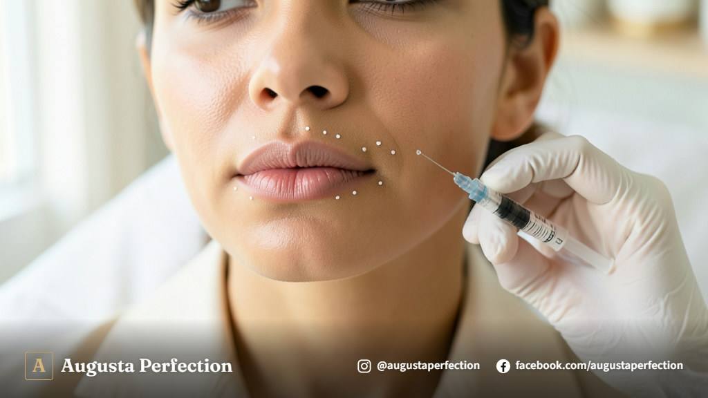 Especialista em estetica realizando consulta e avaliacao labial em uma clinica moderna