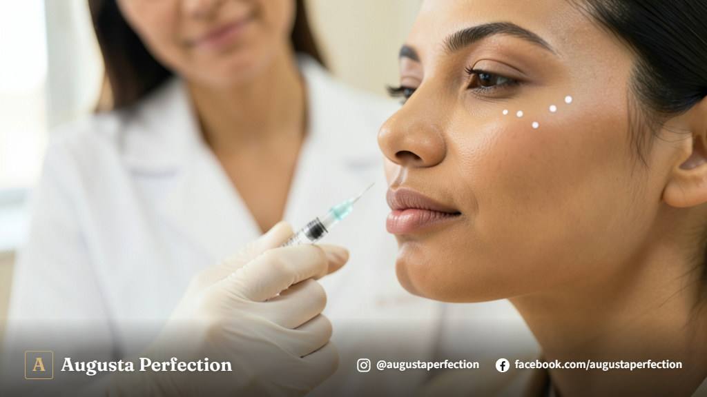 Seringa de ácido hialurônico e luvas estéreis sobre bancada clínica elegante para preenchimento labial seguro.