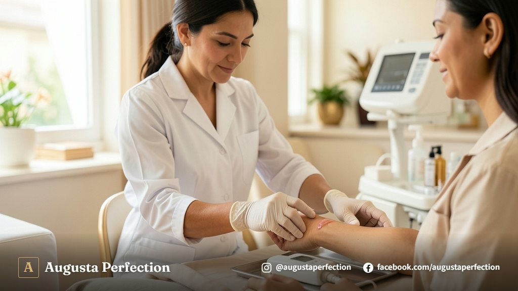Especialista realizando avaliação detalhada da pele em consultório de estética avançada em Jaú.