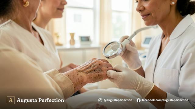 Atendimento especializado em estética avançada para tratamento de manchas senis em clínica de Jundiaí.