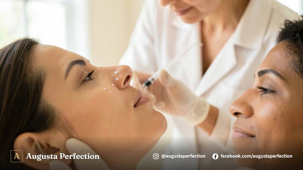 Profissional de estética avançada preparando ácido hialurônico para rinomodelação em consultório no Cambuí, Campinas.