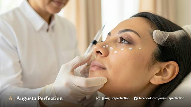 Profissional de estética com luvas segurando seringa com ácido hialurônico em clínica elegante em Jundiaí.