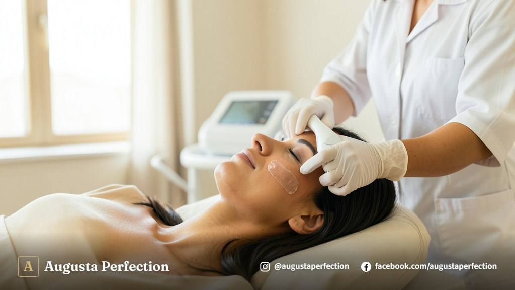 Consultório de estética avançada equipado com tecnologia de ultrassom microfocado em ambiente sereno e moderno.