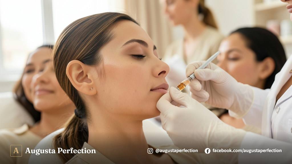Profissional de estética preparando soros e equipamento para sessão de BB Glow em clínica em Campinas.