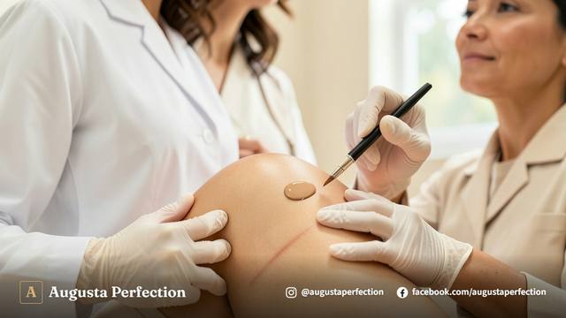 Especialista em estética avançada realizando avaliação detalhada da pele em clínica especializada.