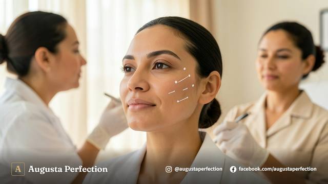 Mão de profissional com luva preparando tratamento estético facial em consultório higienizado na cidade de Jundiaí.