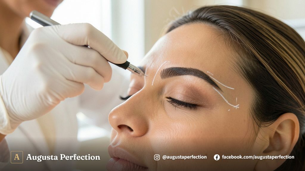 Ambiente de clínica estética premium com equipamentos modernos para despigmentação de sobrancelhas.