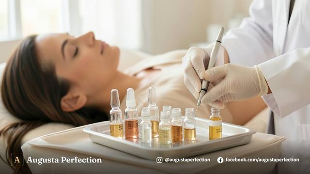 Ambiente de clínica de estética premium para tratamento de pele e cuidados pós-procedimento.