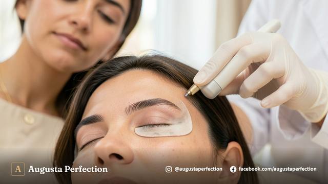 Profissional realizando procedimento de despigmentação a laser em ambiente clínico moderno e seguro.