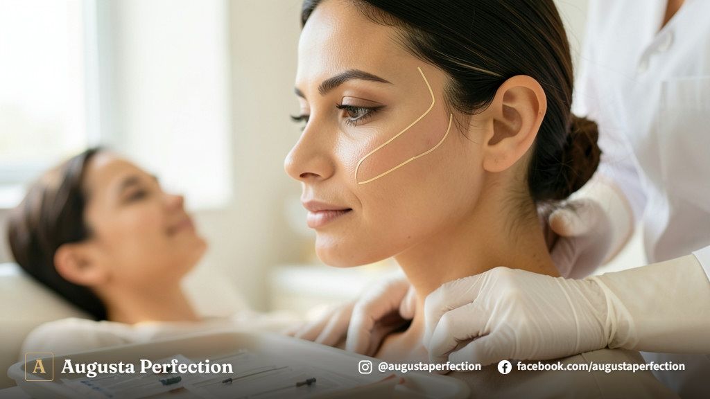 Mãos com luvas estéreis segurando fios de PDO em ambiente de clínica de estética em Jaú.