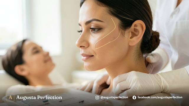 Mãos com luvas estéreis segurando fios de PDO em ambiente de clínica de estética em Jaú.
