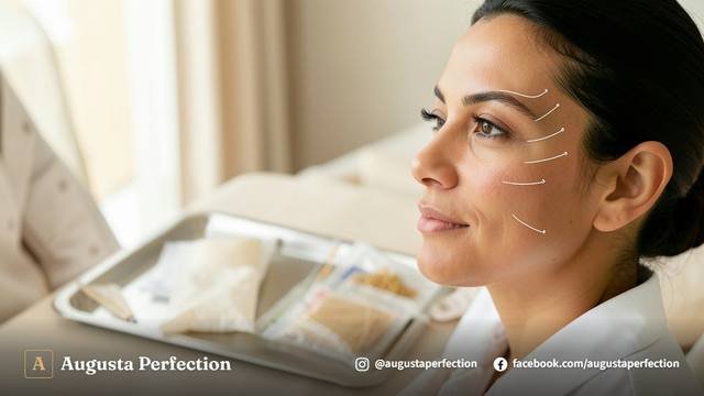 Profissional de estética com luvas segurando material esterilizado para tratamento com fios de PDO em ambiente clínico.