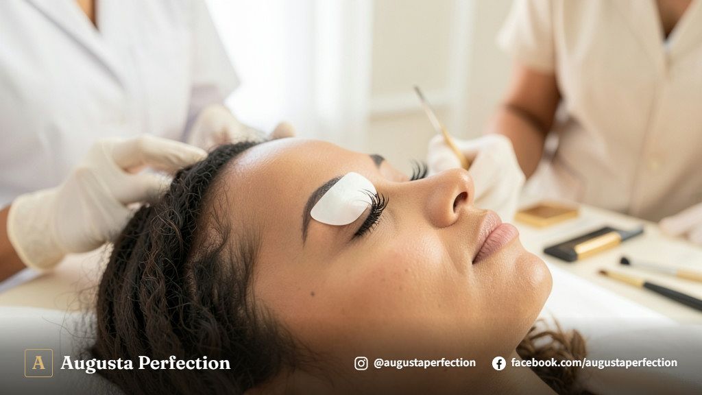 Especialista realizando aplicação de Lash Lifting e nutrição de cílios em clínica de estética em Campinas.