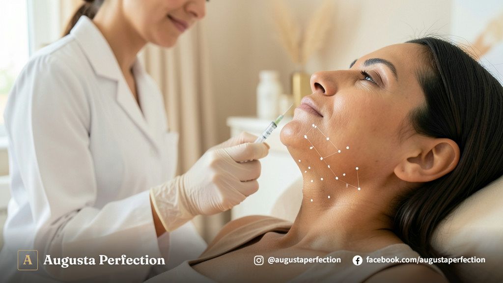 Profissional de estética preparando frasco de enzima em clínica elegante para lipo de papada em pele escura.
