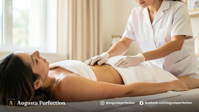 Ambiente de clínica estética premium preparado para tratamento de massagem modeladora corporal.