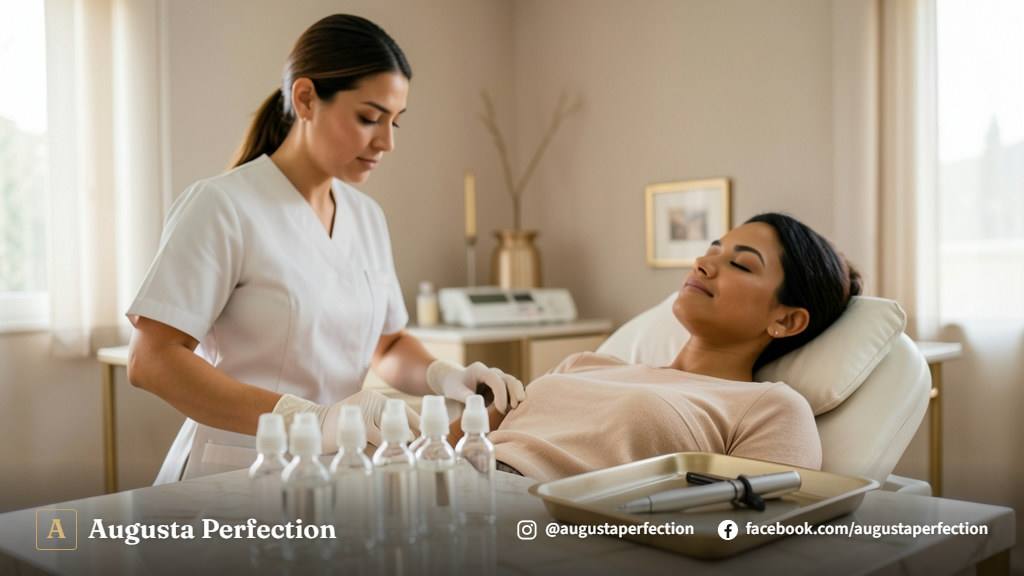Equipamento de estética e ampolas estéreis preparadas para procedimento de microagulhamento com infusão.