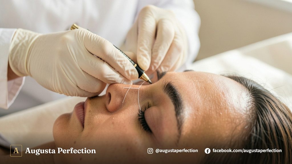 Profissional de estética preparando instrumentos esterilizados para procedimento de Microblading em Jaú.