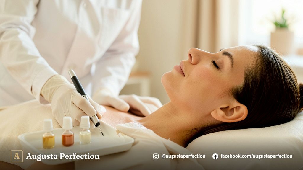 Ambiente clínico profissional de estética avançada preparado para procedimento de microneedling seguro