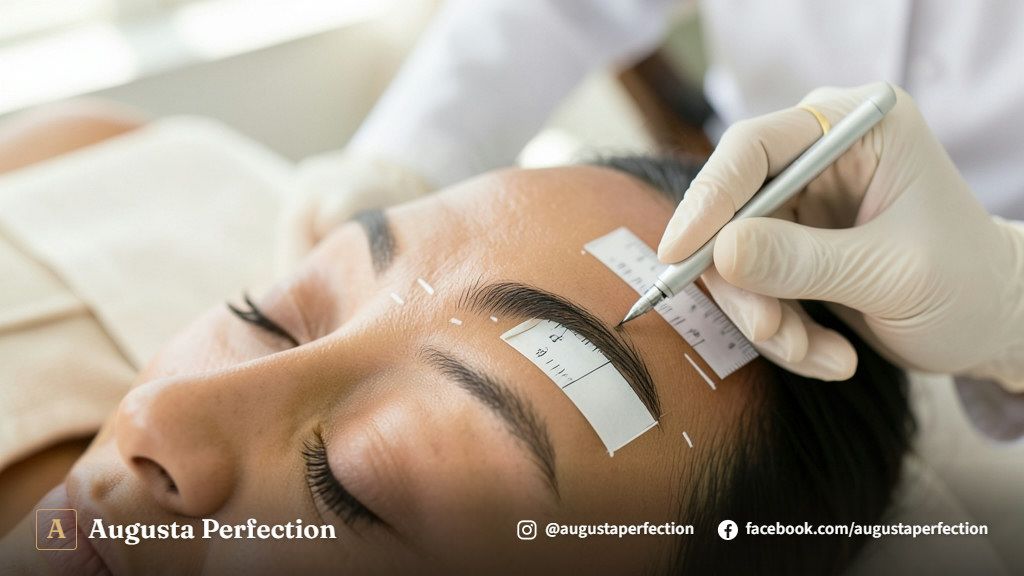 Bandeja com instrumentos esterilizados e pigmentos certificados para micropigmentação fio a fio em clínica estética.