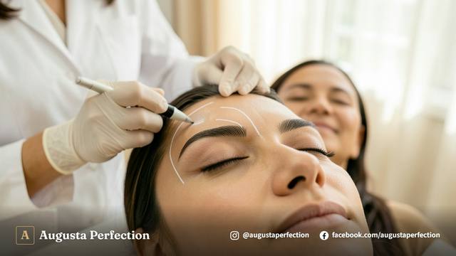 Especialista em estética preparando materiais descartáveis para procedimento de microshading em clínica de Bauru.