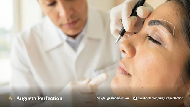 Ambiente de clínica estética com instrumentos para design e micropigmentação de sobrancelhas.