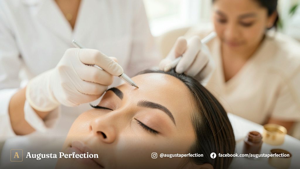 Especialista em estética preparando equipamento profissional para tratamento e remoção de pigmentos na pele.