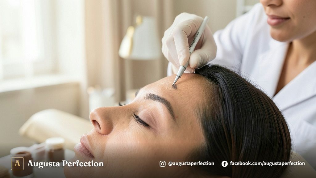Equipamento profissional e instrumentos de nanopigmentação fio a fio em ambiente de clínica estéril em Campinas