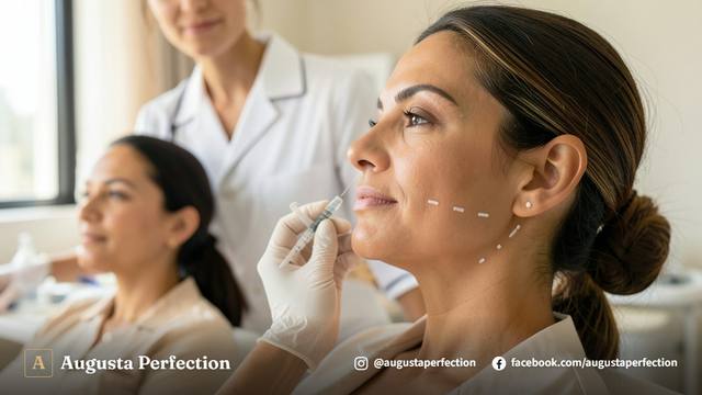 Profissional realizando planejamento para preenchimento de mandíbula em ambiente clínico moderno em Jundiaí.