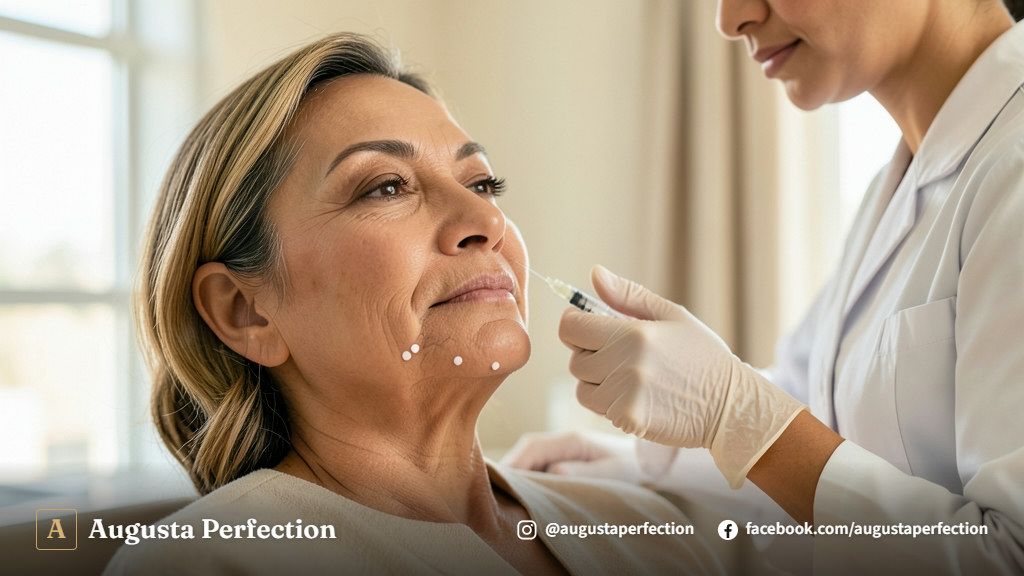 Especialista preparando procedimento estético com microcânula e ácido hialurônico em clínica de estética elegante.