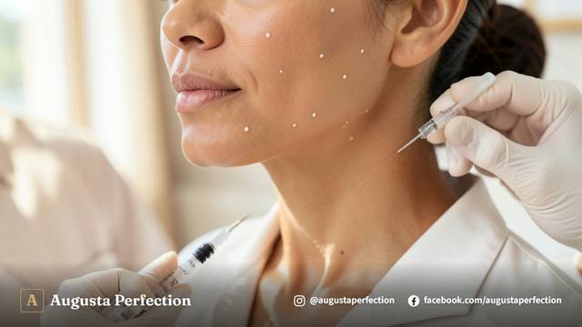 Ambiente de clínica estética elegante com itens para cuidados pós-procedimento de reestruturação facial.