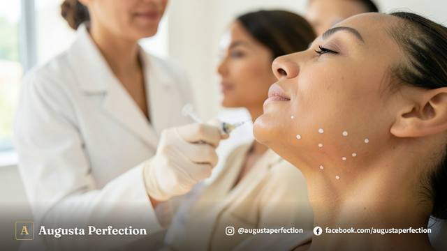 Consultório de estética avançada com ambiente elegante preparado para procedimento de harmonização e preenchimento de papada.