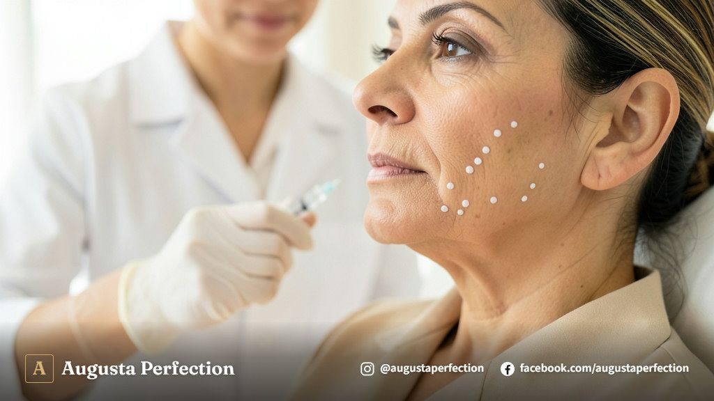 Ambiente de clínica estética premium preparado para atendimento seguro de preenchimento de sulco pré-jowl