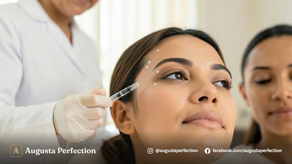 Profissional de estética preparando procedimento para correção de preenchimento em clínica médica.