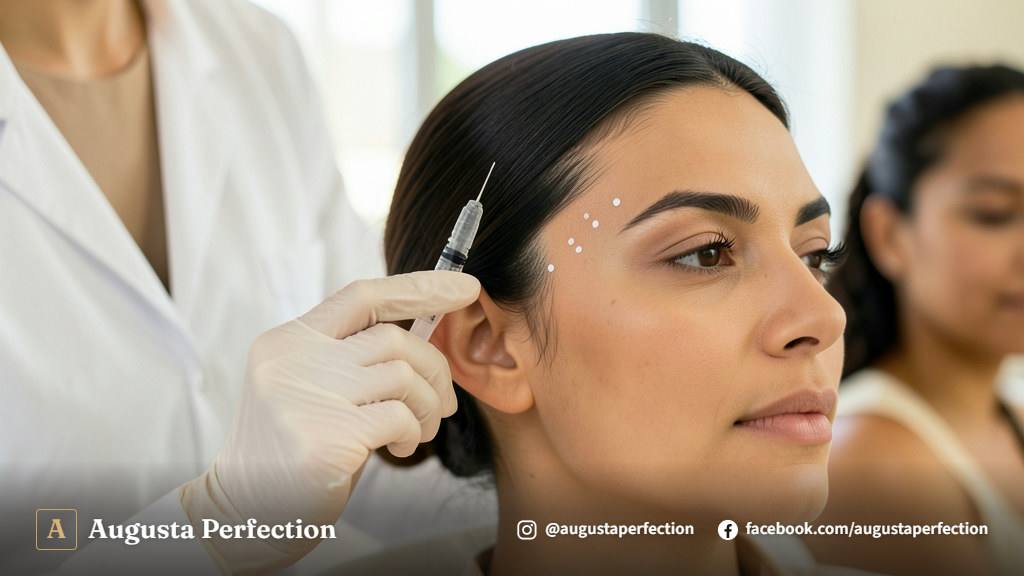 Ambiente de consultório estético preparado para preenchimento facial com seringa e luvas estéreis em Jaú.