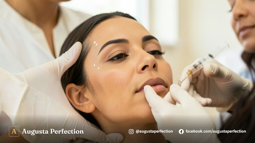 Especialista em estética avançada preparando aplicação de preenchimento temporal em ambiente clínico moderno.