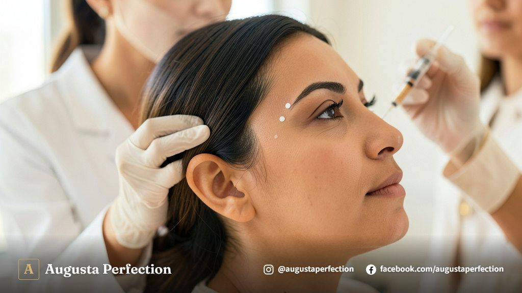 Consulta de preenchimento de têmporas para peles escuras em ambiente de clínica estética moderna.
