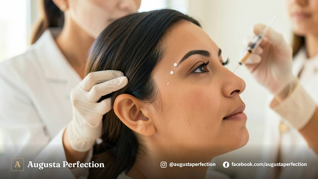 Consulta de preenchimento de têmporas para peles escuras em ambiente de clínica estética moderna.